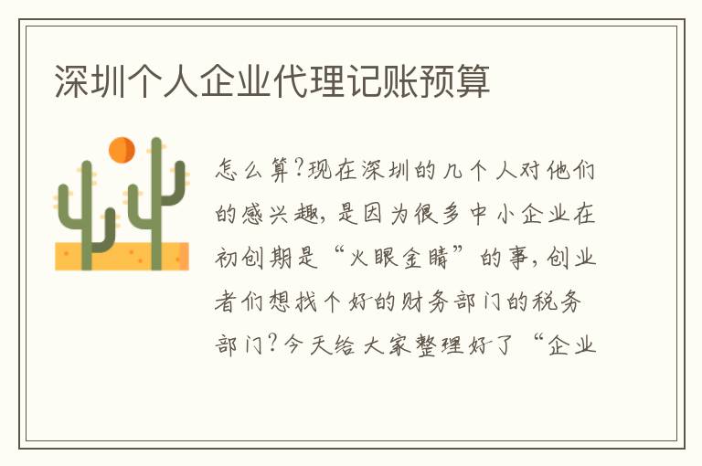 深圳個人企業(yè)代理記賬預(yù)算