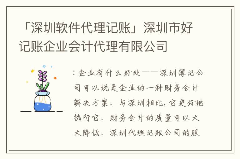 「深圳軟件代理記賬」深圳市好記賬企業(yè)會計代理有限公司