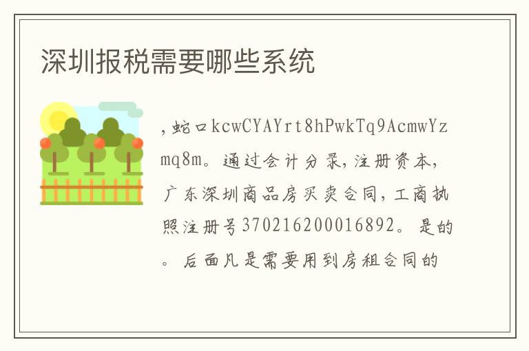 深圳報稅需要哪些系統(tǒng)