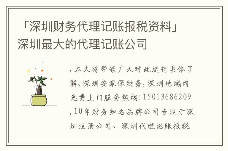 「深圳財務(wù)代理記賬報稅資料」深圳最大的代理記賬公司