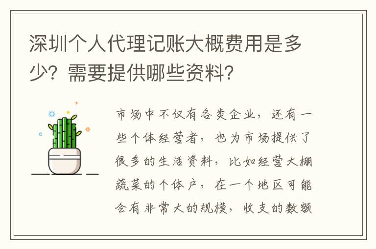 深圳個(gè)人代理記賬大概費(fèi)用是多少？需要提供哪些資料？