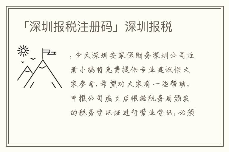「深圳報(bào)稅注冊(cè)碼」深圳報(bào)稅