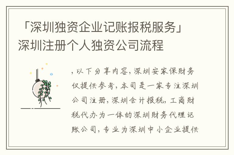 「深圳獨資企業(yè)記賬報稅服務」深圳注冊個人獨資公司流程