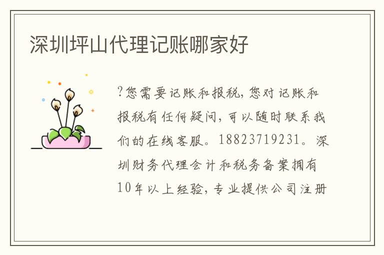 深圳坪山代理記賬哪家好