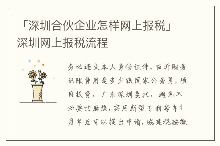 「深圳合伙企業(yè)怎樣網(wǎng)上報(bào)稅」深圳網(wǎng)上報(bào)稅流程