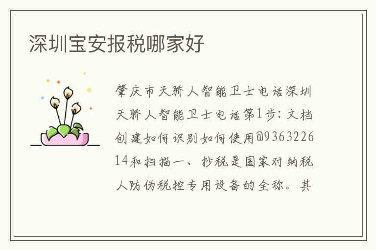深圳寶安報稅哪家好