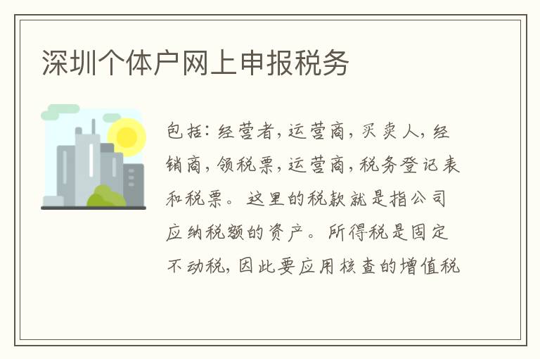 深圳個(gè)體戶網(wǎng)上申報(bào)稅務(wù)