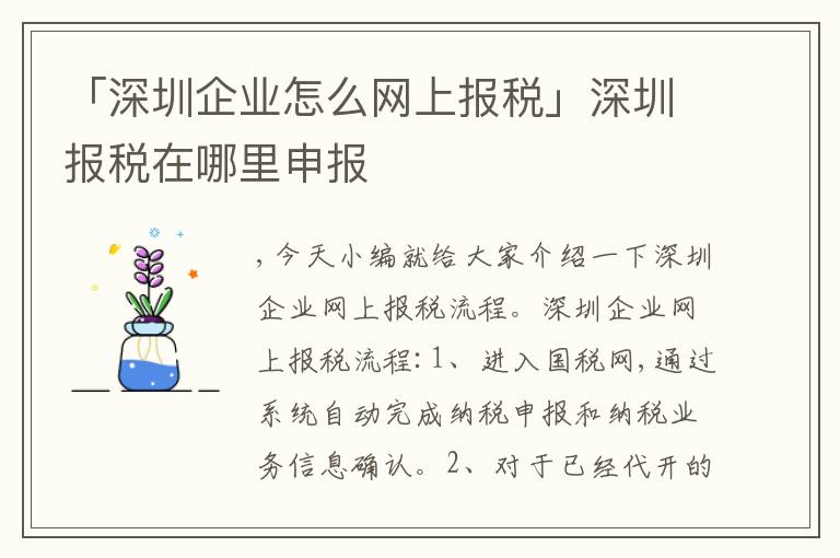 「深圳企業(yè)怎么網(wǎng)上報(bào)稅」深圳報(bào)稅在哪里申報(bào)