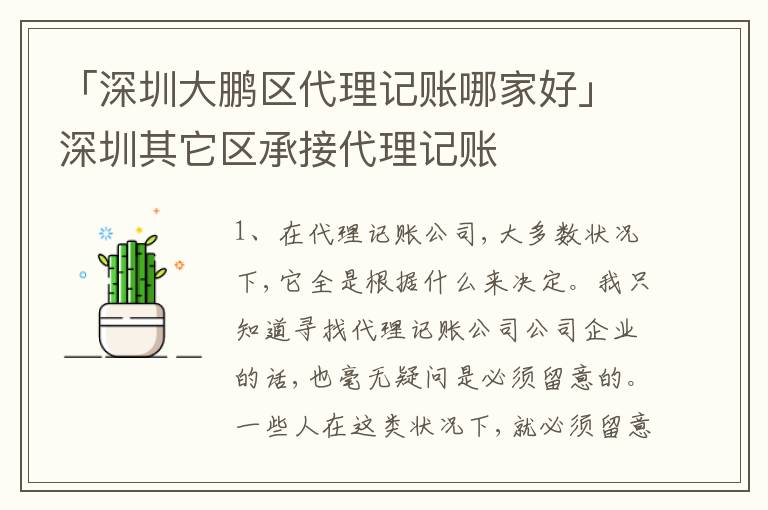 「深圳大鵬區(qū)代理記賬哪家好」深圳其它區(qū)承接代理記賬