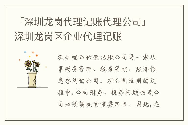 「深圳龍崗代理記賬代理公司」深圳龍崗區(qū)企業(yè)代理記賬