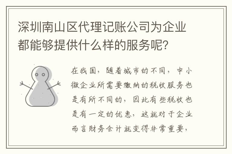 深圳南山區(qū)代理記賬公司為企業(yè)都能夠提供什么樣的服務(wù)呢？