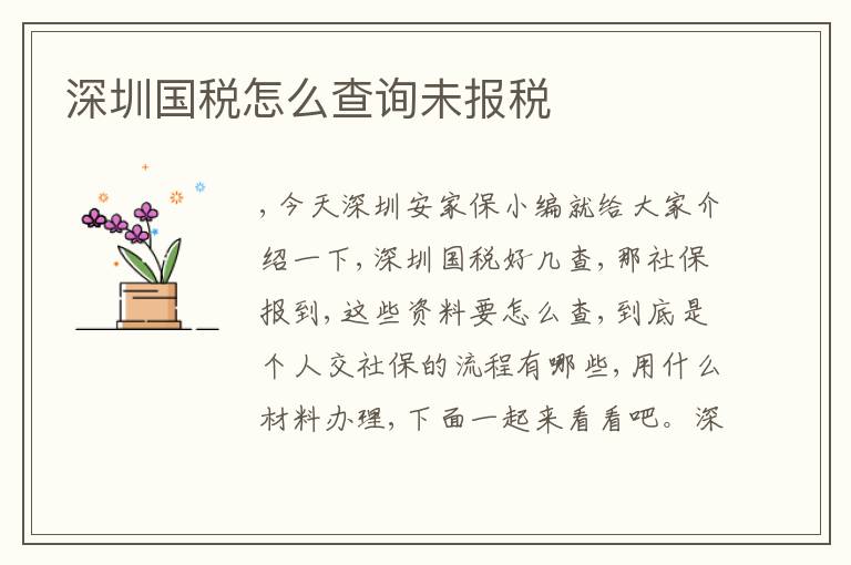 深圳國稅怎么查詢未報稅