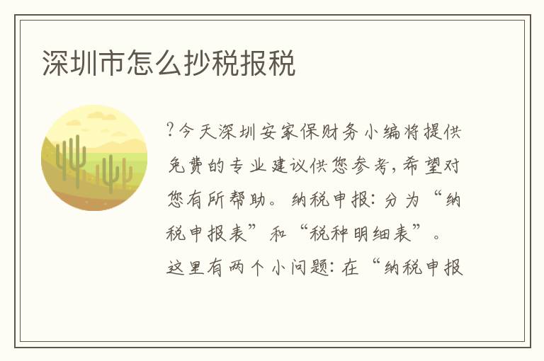 深圳市怎么抄稅報稅
