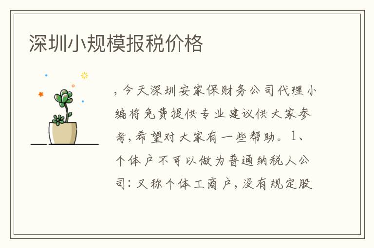 深圳小規(guī)模報稅價格