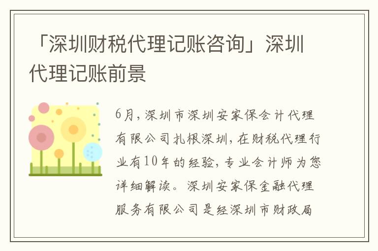 「深圳財稅代理記賬咨詢」深圳代理記賬前景