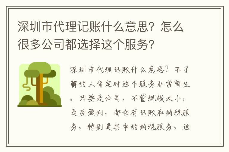 深圳市代理記賬什么意思？怎么很多公司都選擇這個(gè)服務(wù)？