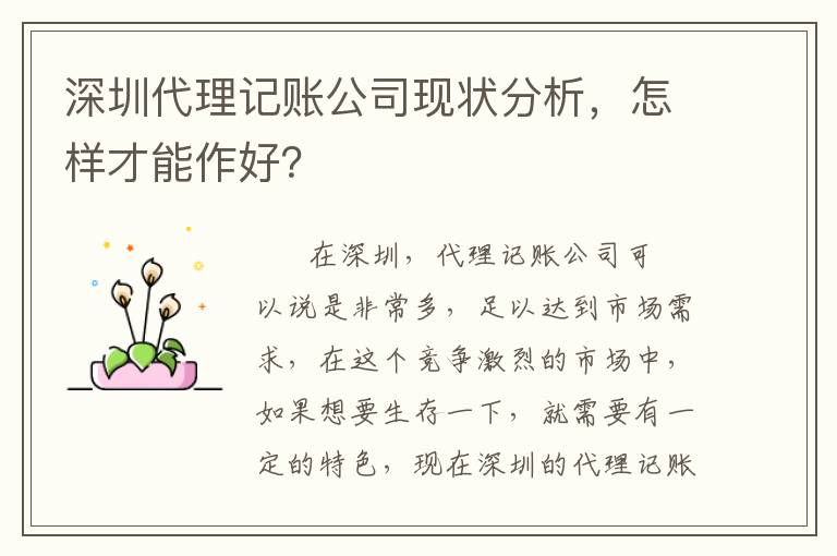 深圳代理記賬公司現(xiàn)狀分析，怎樣才能作好？