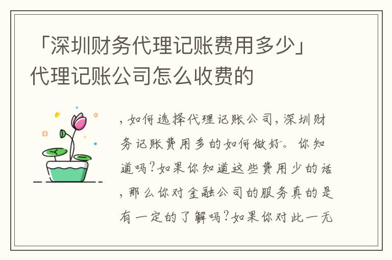 「深圳財(cái)務(wù)代理記賬費(fèi)用多少」代理記賬公司怎么收費(fèi)的