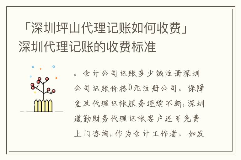 「深圳坪山代理記賬如何收費」深圳代理記賬的收費標(biāo)準(zhǔn)