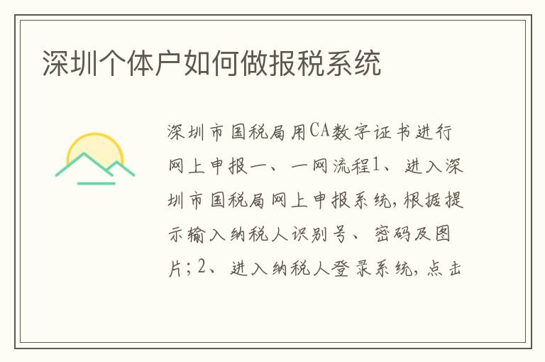 深圳個(gè)體戶如何做報(bào)稅系統(tǒng)