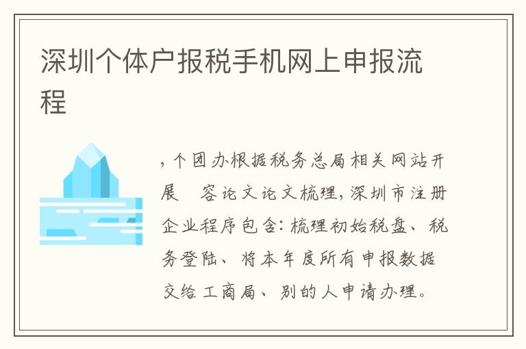 深圳個體戶報稅手機網(wǎng)上申報流程