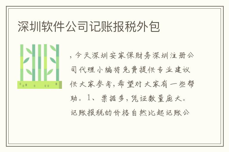 深圳軟件公司記賬報稅外包