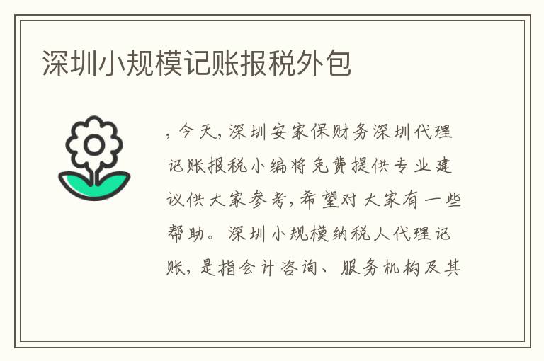 深圳小規(guī)模記賬報(bào)稅外包