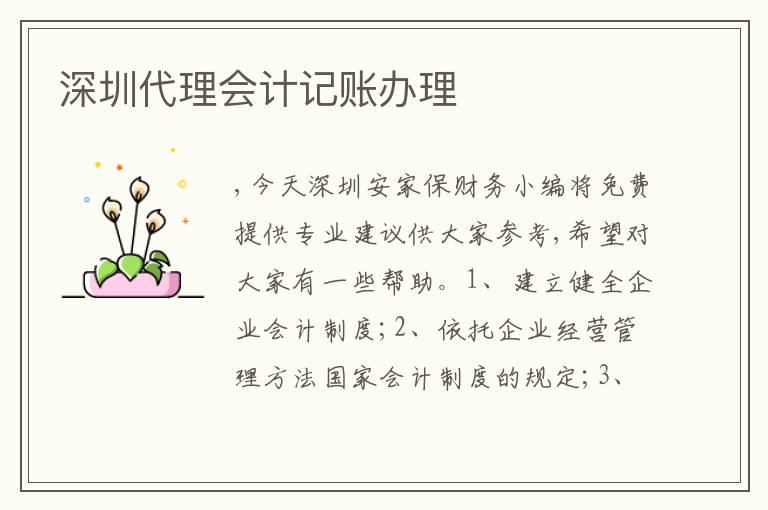 深圳代理會計記賬辦理