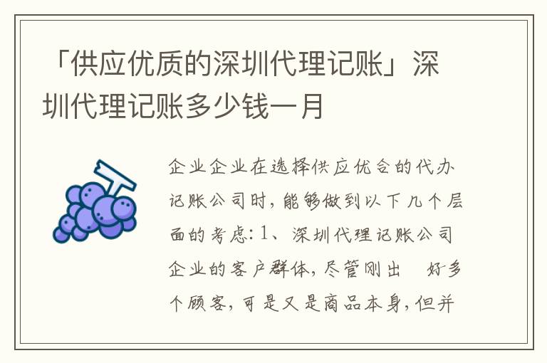 「供應(yīng)優(yōu)質(zhì)的深圳代理記賬」深圳代理記賬多少錢一月